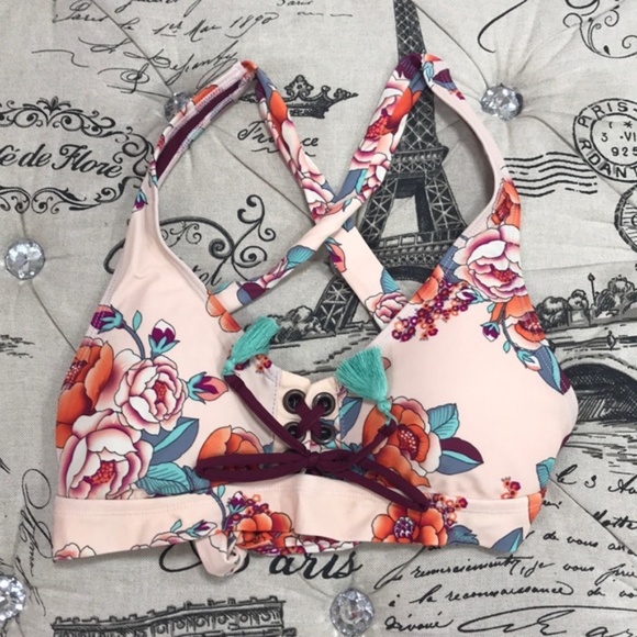 NWOT Mossimo Women's Printed Lace-up Bikini Top - Picture 3 of 7